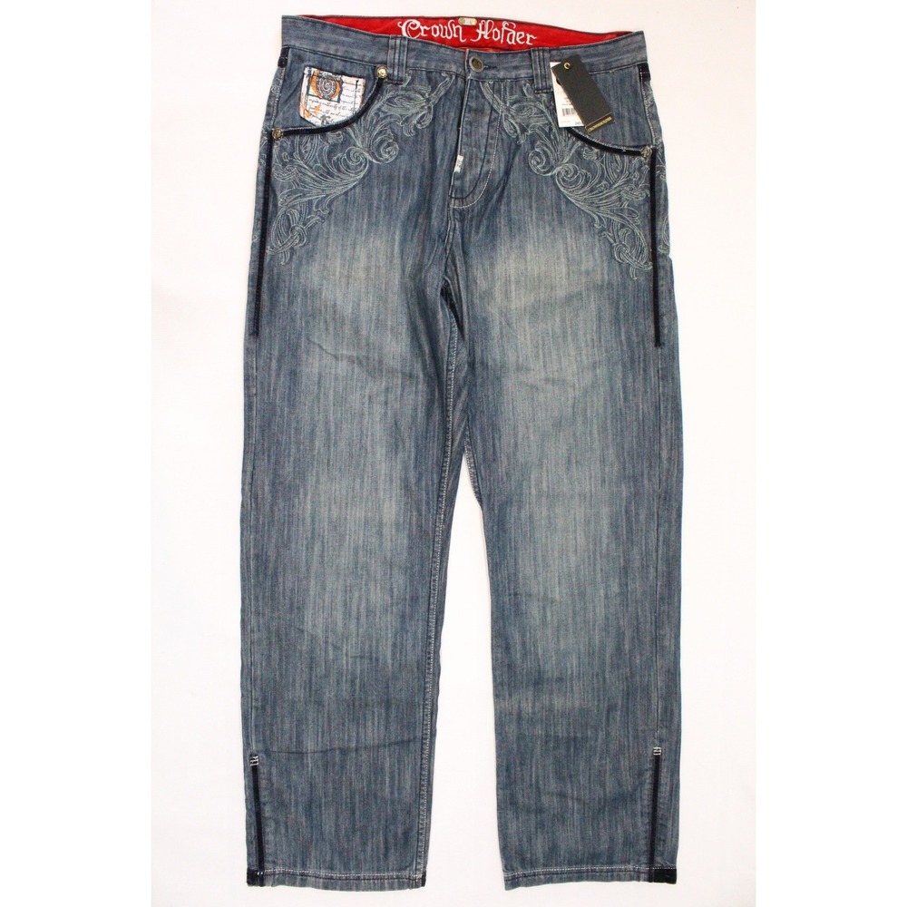 Crown Holder Mens HR59753 Pale Marble Blue Denim Jeans Size 36x34 New